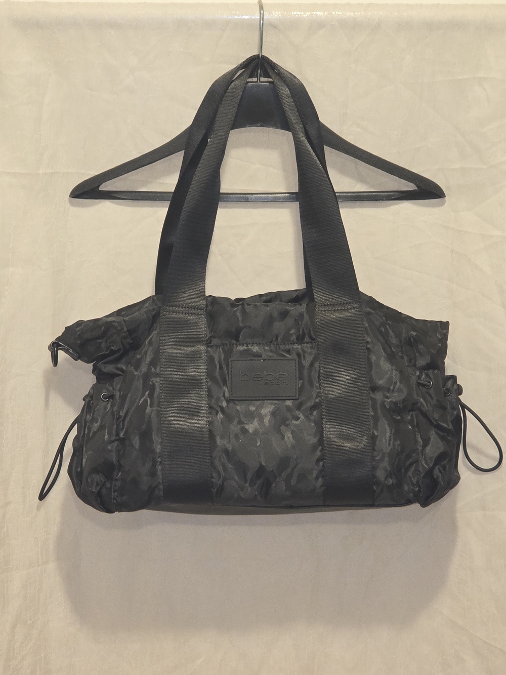 Bebe Black Camouflage Tote Bag with Wide Straps